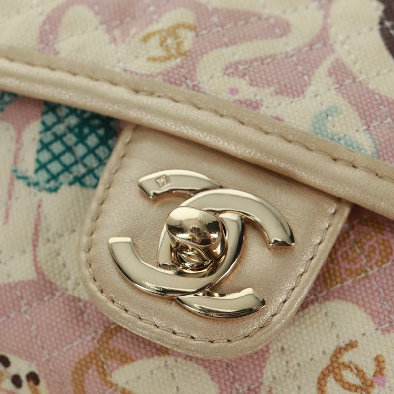【日本直送】香奈兒 Matelasse 25 單翻蓋鏈條包 帆布 米色 金色 CC 標誌 正品 165652SAV-18