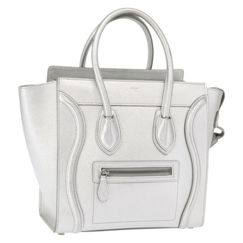 CELINE Luggage Micro Shopper 手提包 皮革 銀色 正品 gh1672