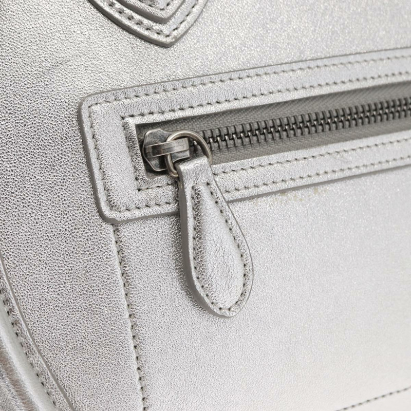 【日本直送】CELINE Luggage Micro Shopper 手提包 皮革 銀色 正品 gh1672-16