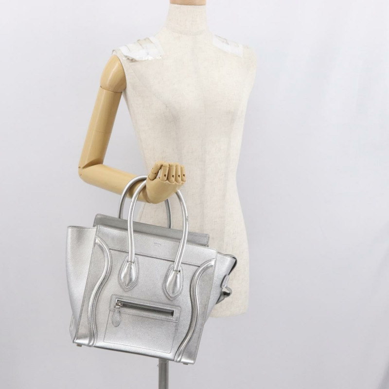 【日本直送】CELINE Luggage Micro Shopper 手提包 皮革 銀色 正品 gh1672-22