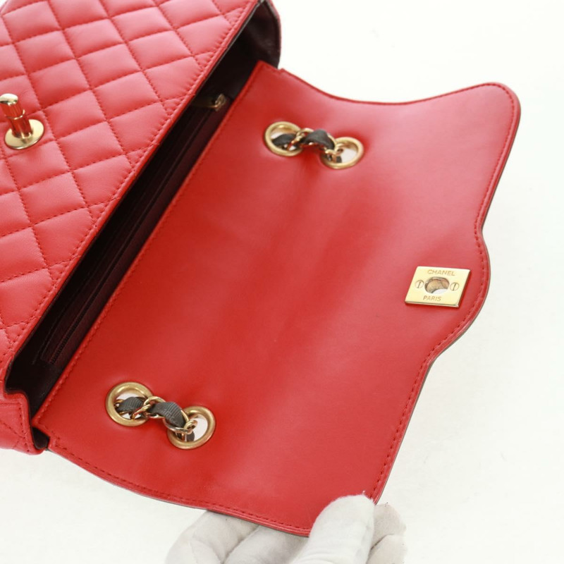 【日本直送】香奈兒 Chain Matelasse 23 單肩包，羊皮材質，紅色，金色雙C標誌，正品編號 168061V-8