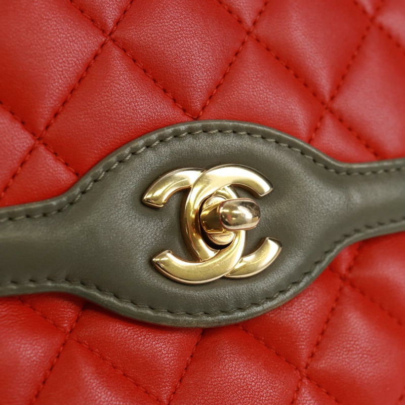 【日本直送】香奈兒 Chain Matelasse 23 單肩包，羊皮材質，紅色，金色雙C標誌，正品編號 168061V-18