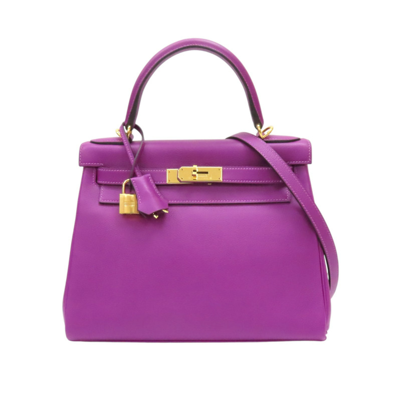 海葵紫 EverColor 牛皮 Kelly 28 凱莉包 兩用包 Y刻 金扣【HERMES 愛馬仕】 H070443CC-0