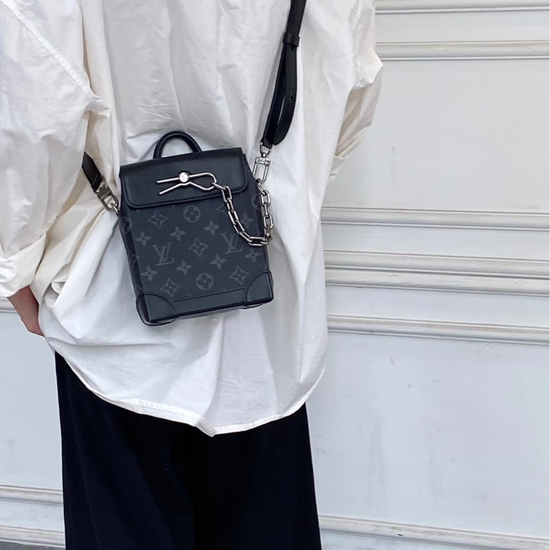 LV黑色原花Nano Steamer手提斜背包M82774-0