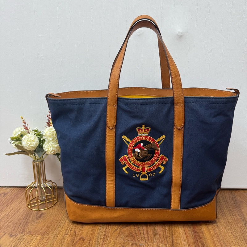 Ralph Lauren polo 學院風托特包 Vintage  中古 二手 手提 大容量-0