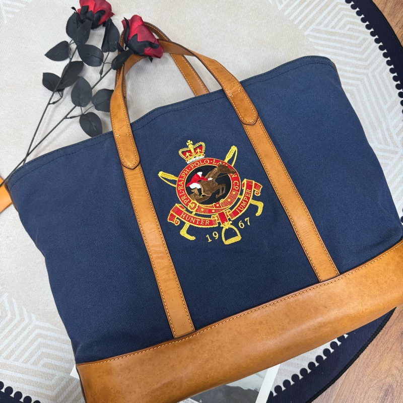 Ralph Lauren polo 學院風托特包 Vintage  中古 二手 手提 大容量-3