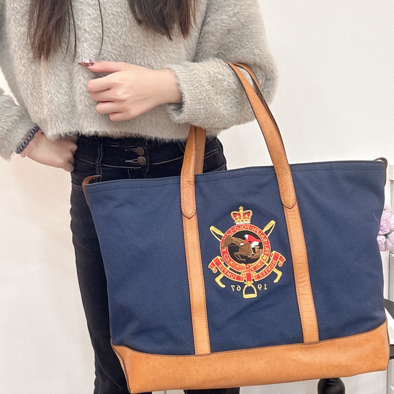 Ralph Lauren polo 學院風托特包 Vintage  中古 二手 手提 大容量-4