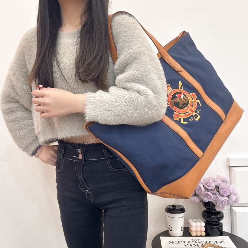Ralph Lauren polo 學院風托特包 Vintage  中古 二手 手提 大容量-6