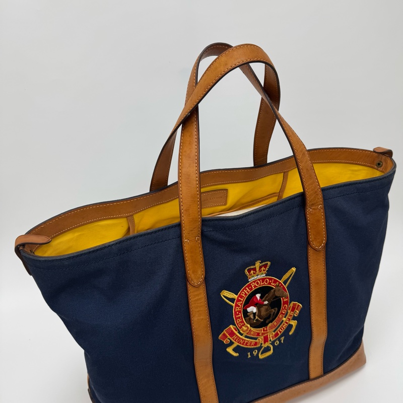Ralph Lauren polo 學院風托特包 Vintage  中古 二手 手提 大容量-12