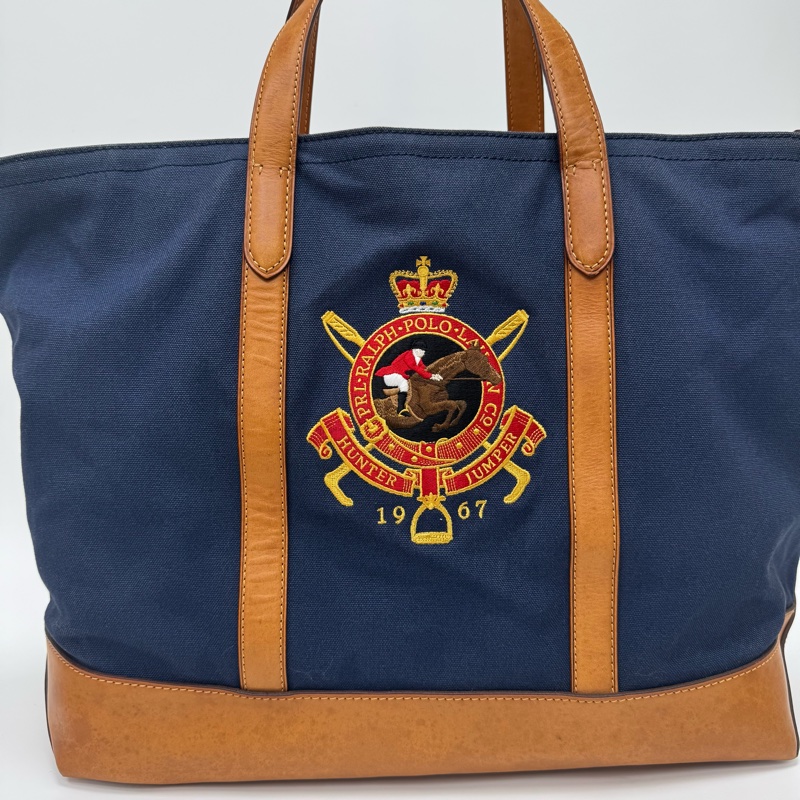 Ralph Lauren polo 學院風托特包 Vintage  中古 二手 手提 大容量-13