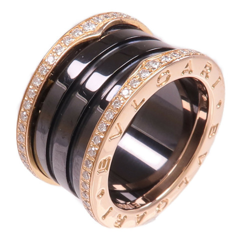 BVLGARI 18K玫瑰金/陶瓷B.Zero1 4 Band Ring鑽石戒指Bvlgari#50/US#5