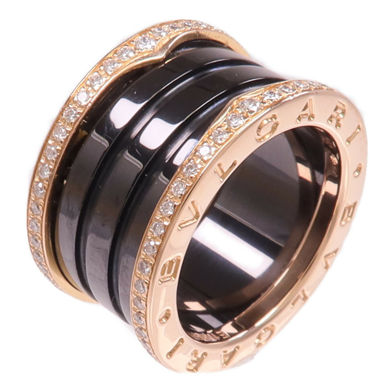 BVLGARI 18K玫瑰金/陶瓷B.Zero1 4 Band Ring鑽石戒指Bvlgari#50/US#5-0