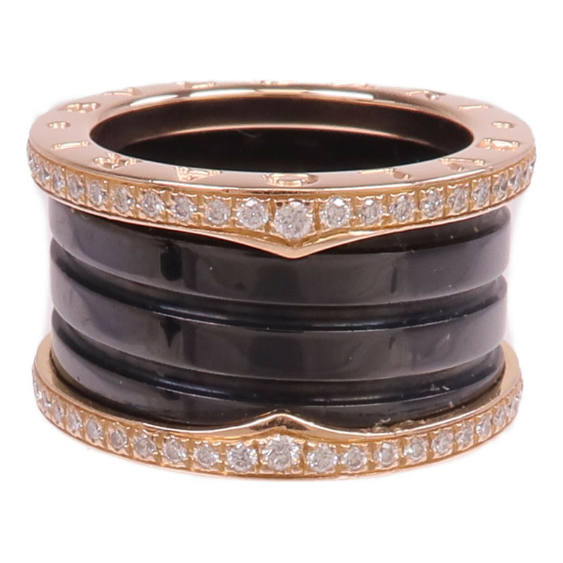 BVLGARI 18K玫瑰金/陶瓷B.Zero1 4 Band Ring鑽石戒指Bvlgari#50/US#5-1