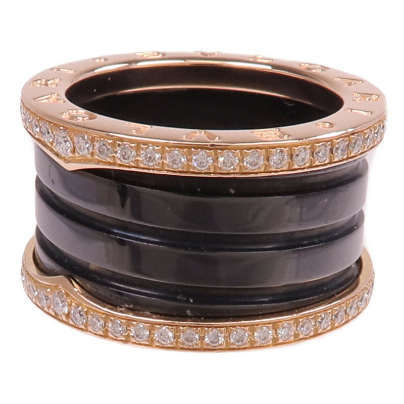 BVLGARI 18K玫瑰金/陶瓷B.Zero1 4 Band Ring鑽石戒指Bvlgari#50/US#5-2