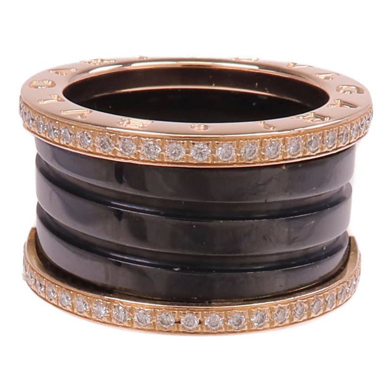 BVLGARI 18K玫瑰金/陶瓷B.Zero1 4 Band Ring鑽石戒指Bvlgari#50/US#5-3