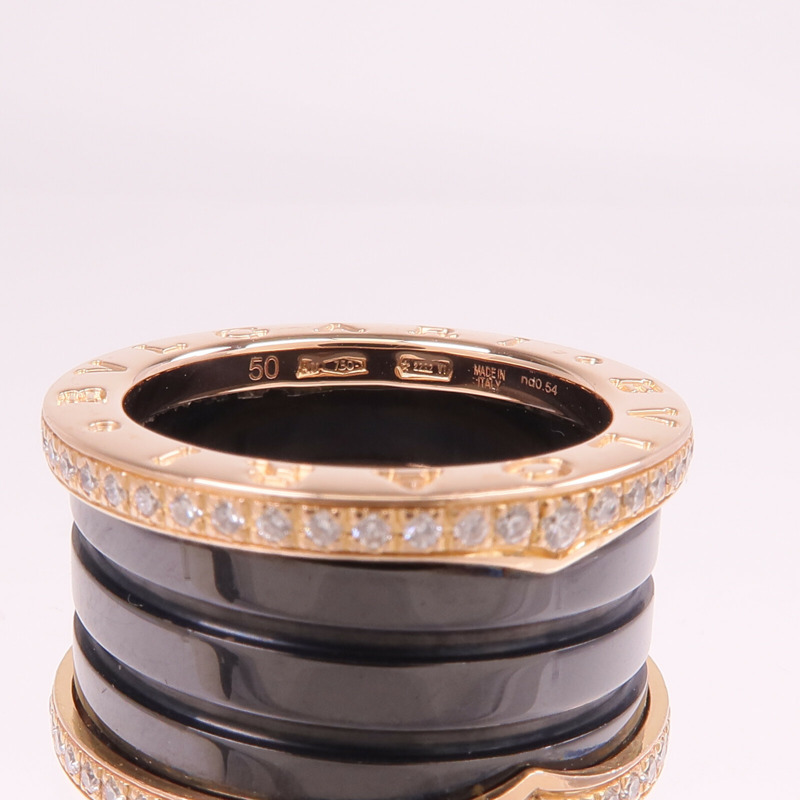 BVLGARI 18K玫瑰金/陶瓷B.Zero1 4 Band Ring鑽石戒指Bvlgari#50/US#5-4