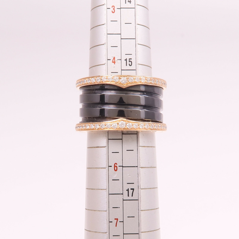 BVLGARI 18K玫瑰金/陶瓷B.Zero1 4 Band Ring鑽石戒指Bvlgari#50/US#5-5