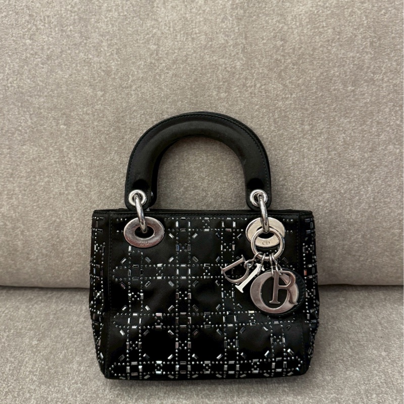 DIOR lady黑色水晶格紋mini-0