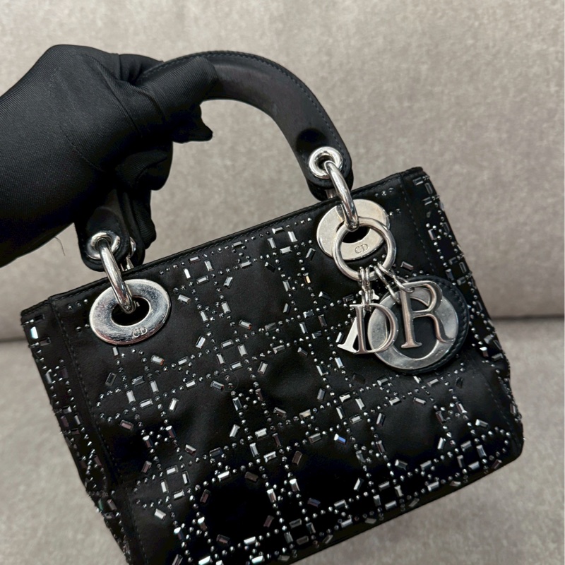 DIOR lady黑色水晶格紋mini-1