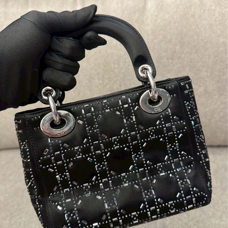 DIOR lady黑色水晶格紋mini-2