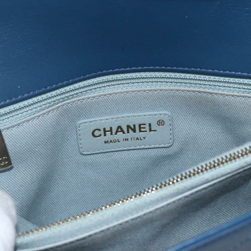 【日本直送】香奈兒 V 字縫線鏈條單肩背包，皮革材質，藍色，金色 CC 標誌，正品 ka1888SAM-21