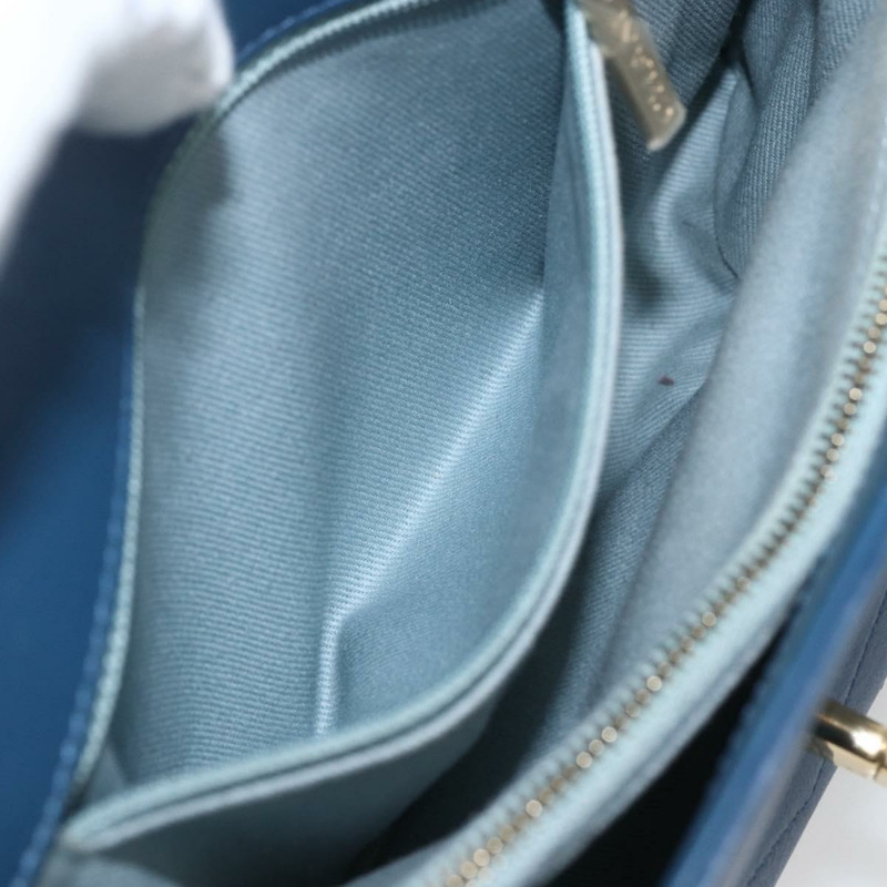 【日本直送】香奈兒 V 字縫線鏈條單肩背包，皮革材質，藍色，金色 CC 標誌，正品 ka1888SAM-24