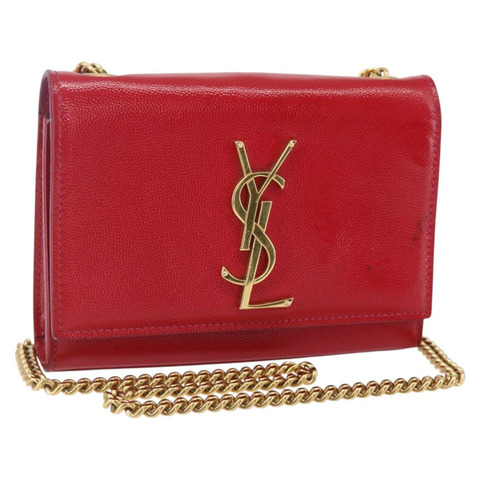 SAINT LAURENT 鏈條單肩包 皮革 紅色 金色 正品 ka1910V