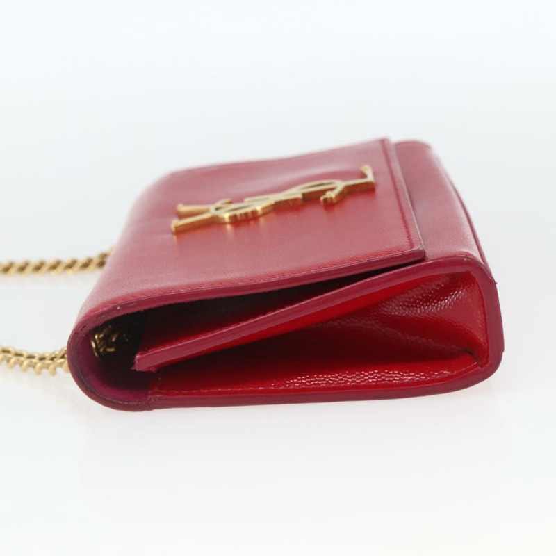 【日本直送】SAINT LAURENT 鏈條單肩包 皮革 紅色 金色 正品 ka1910V-2