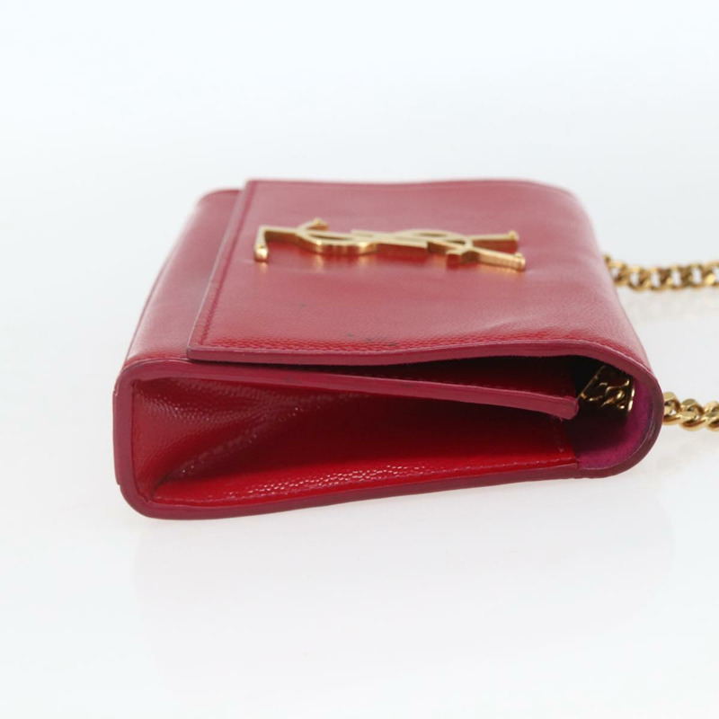 【日本直送】SAINT LAURENT 鏈條單肩包 皮革 紅色 金色 正品 ka1910V-3