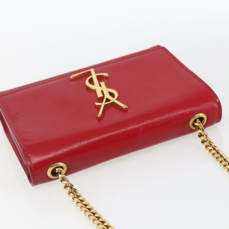 【日本直送】SAINT LAURENT 鏈條單肩包 皮革 紅色 金色 正品 ka1910V-5