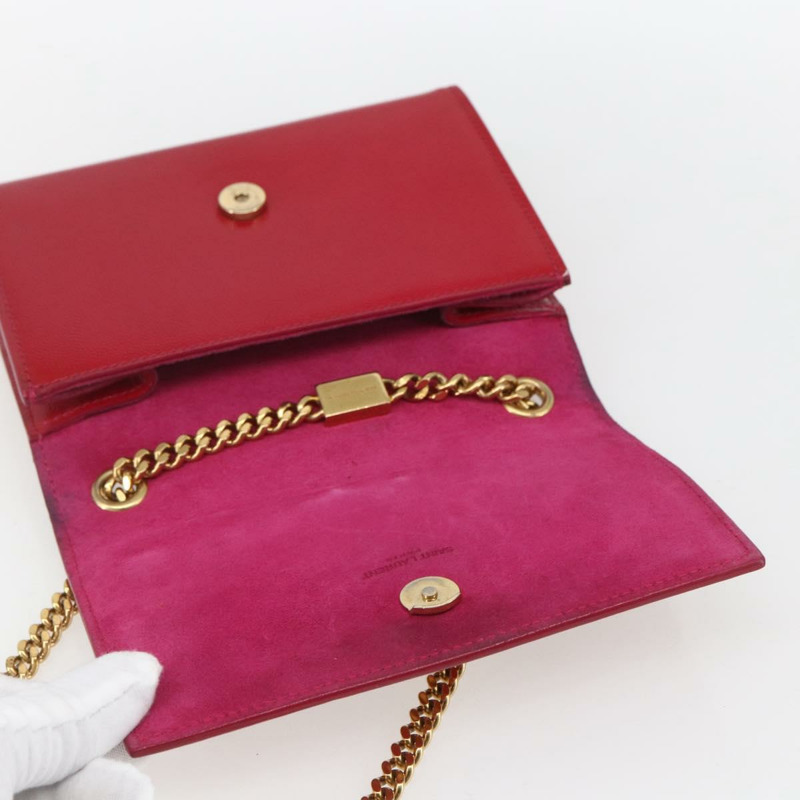 【日本直送】SAINT LAURENT 鏈條單肩包 皮革 紅色 金色 正品 ka1910V-8