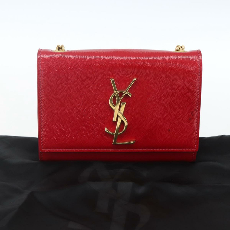 【日本直送】SAINT LAURENT 鏈條單肩包 皮革 紅色 金色 正品 ka1910V-11