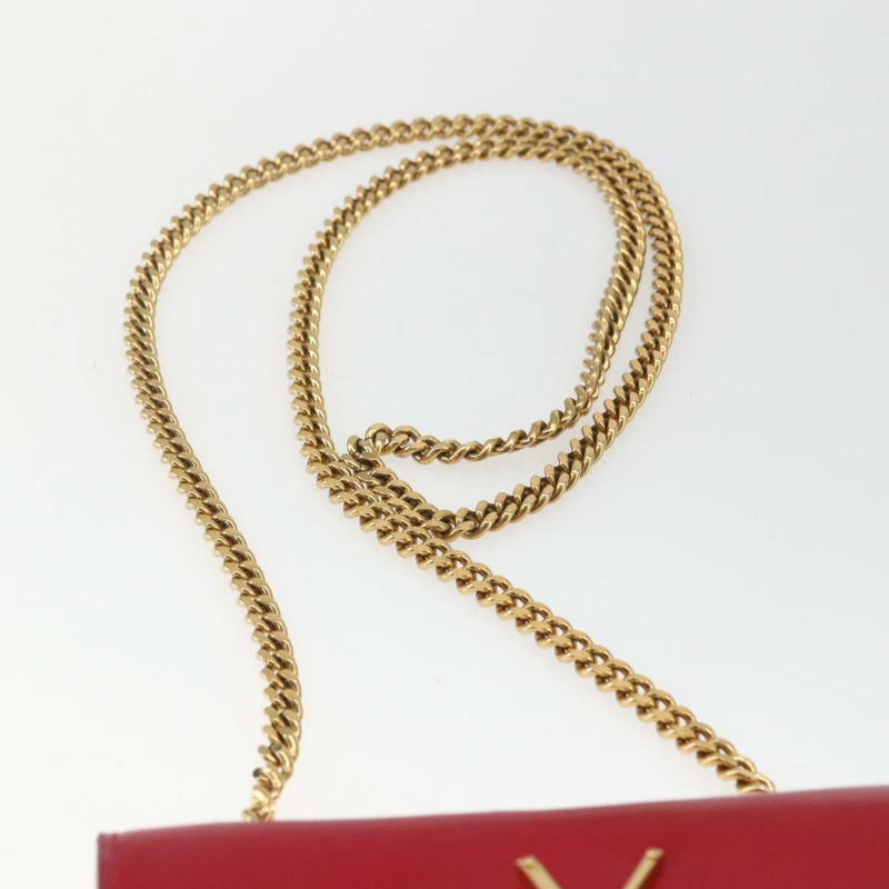 【日本直送】SAINT LAURENT 鏈條單肩包 皮革 紅色 金色 正品 ka1910V-13