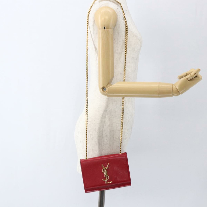 【日本直送】SAINT LAURENT 鏈條單肩包 皮革 紅色 金色 正品 ka1910V-25
