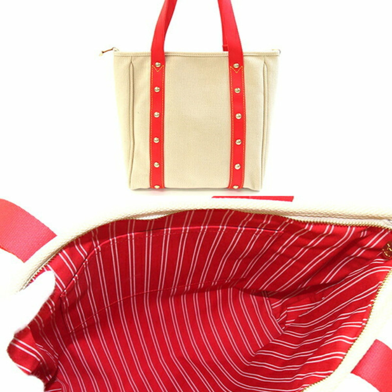 路易威登 Antigua Cabas MM 手提包 M40035 米色/紅色帆布單肩包 女士 LOUISVUITTON-1