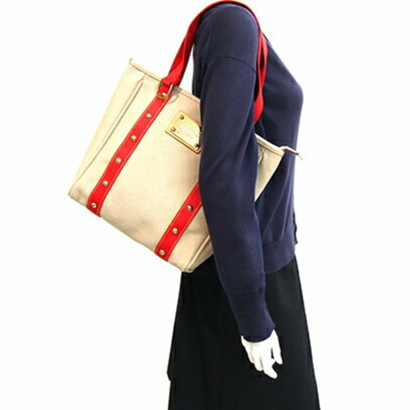 路易威登 Antigua Cabas MM 手提包 M40035 米色/紅色帆布單肩包 女士 LOUISVUITTON-9