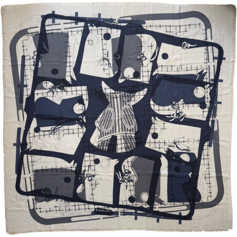 HERMES Imprimeur Fou Quadricube shawl 140 羊絨 圍巾-0