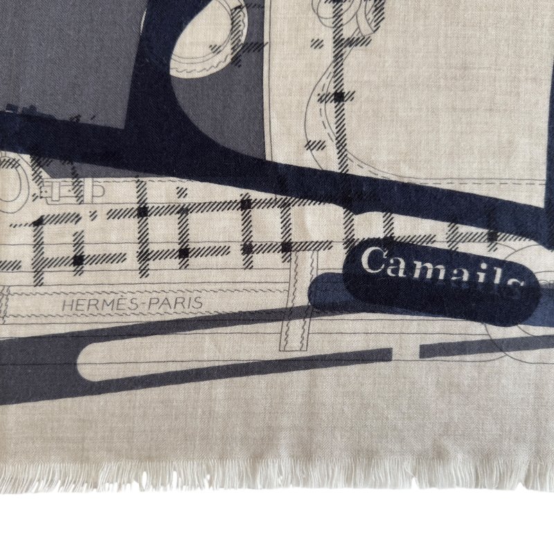 HERMES Imprimeur Fou Quadricube shawl 140 羊絨 圍巾-1