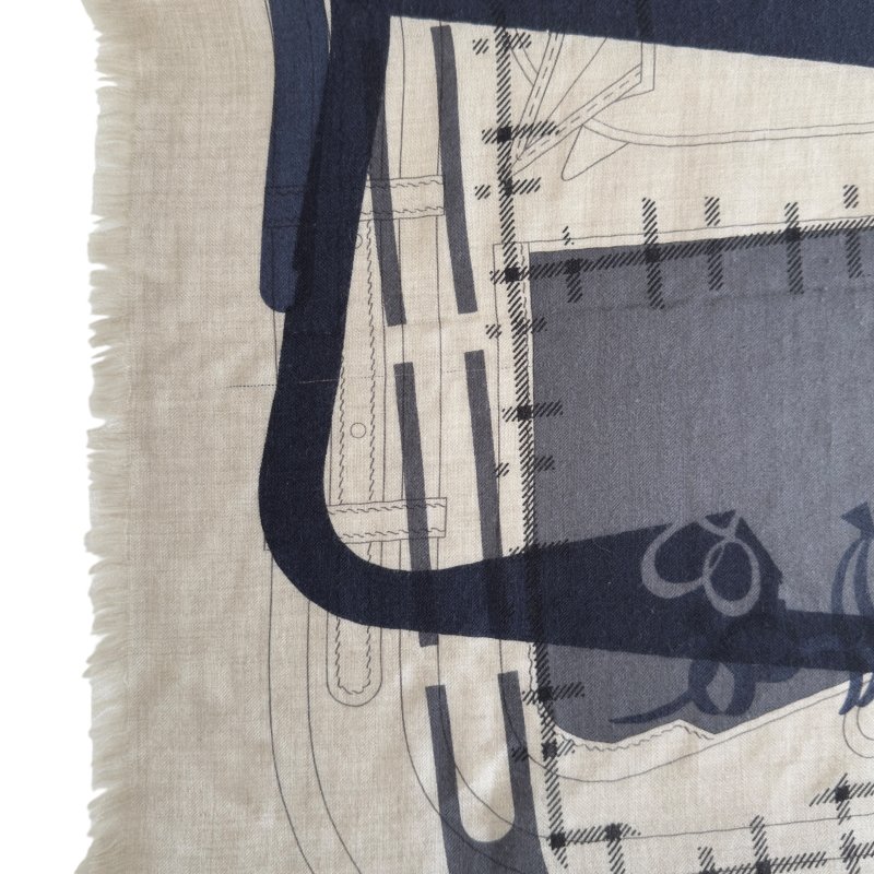 HERMES Imprimeur Fou Quadricube shawl 140 羊絨 圍巾-3