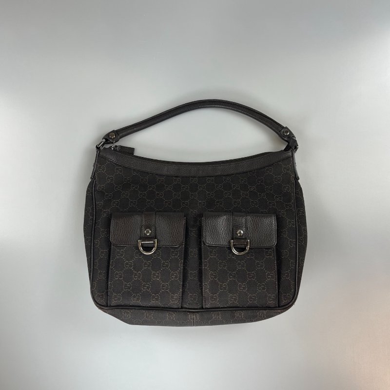 GUCCI 293581 VINTAGE棕帆布老花單肩包-0