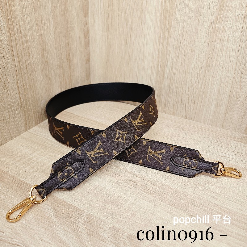 [好物推推新年甜價🧧] LV老花黑牛皮雙面金釦肩背背帶-0