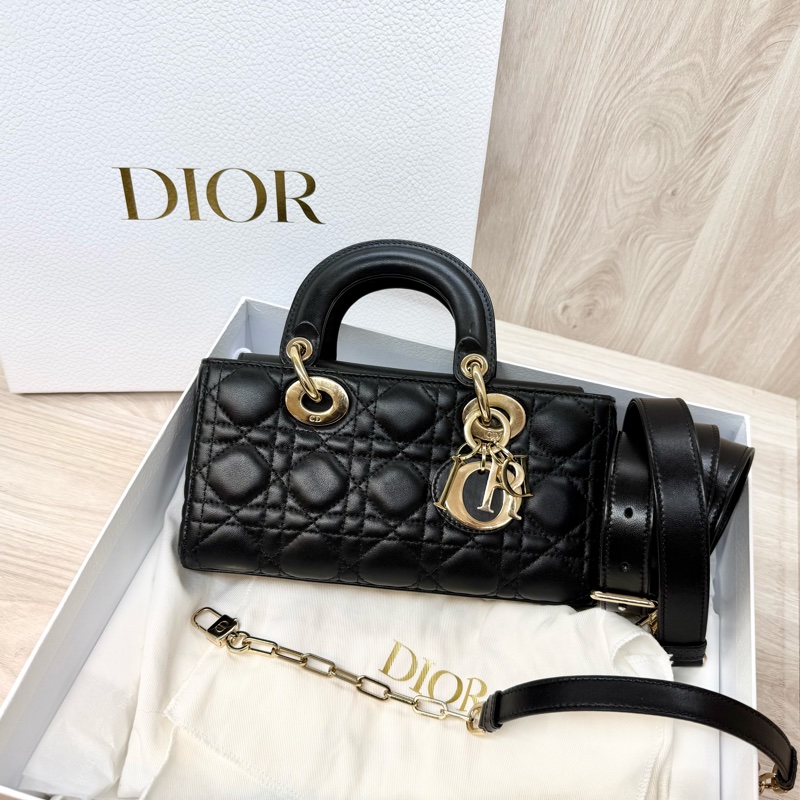 DIOR黑色羊皮金釦Lady D-Joy黛妃包M0613ONGE-1
