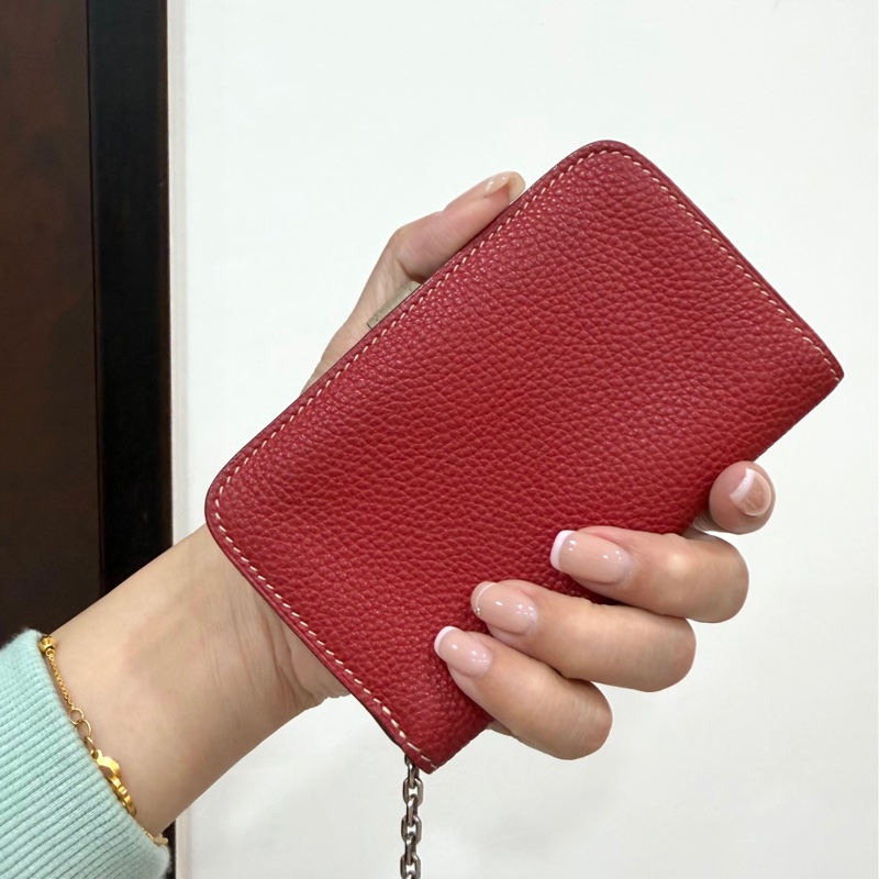 Hermes 愛馬仕 Dogon 紅色 卡包 卡夾 皮夾 皮包 錢包 信用卡卡夾 短夾-3
