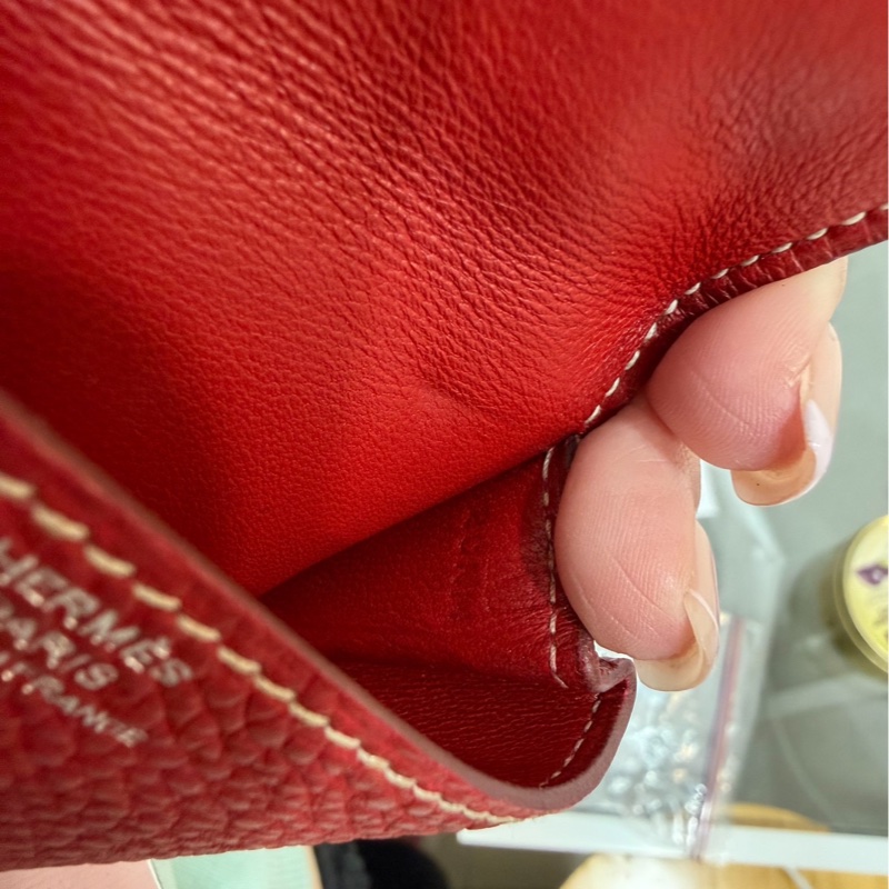 Hermes 愛馬仕 Dogon 紅色 卡包 卡夾 皮夾 皮包 錢包 信用卡卡夾 短夾-10