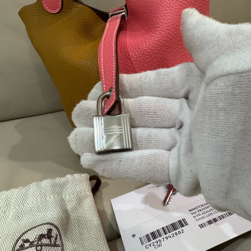 Hermes 愛馬仕 Picotin 菜籃子18/手提包/金棕拼唇膏粉/95新美品-1