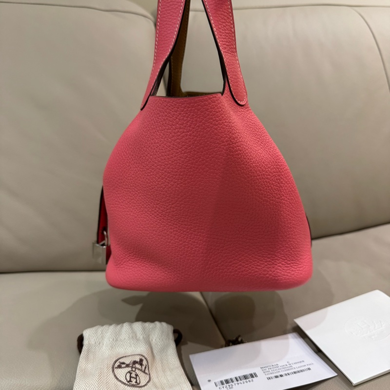 Hermes 愛馬仕 Picotin 菜籃子18/手提包/金棕拼唇膏粉/95新美品-2