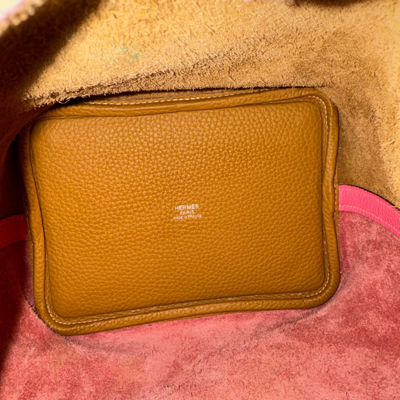 Hermes 愛馬仕 Picotin 菜籃子18/手提包/金棕拼唇膏粉/95新美品-5