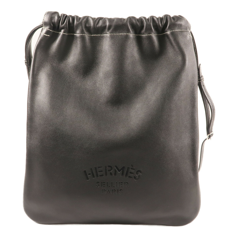 HERMES Evercolor皮革Bridado Backpack銀扣背包Noir-0
