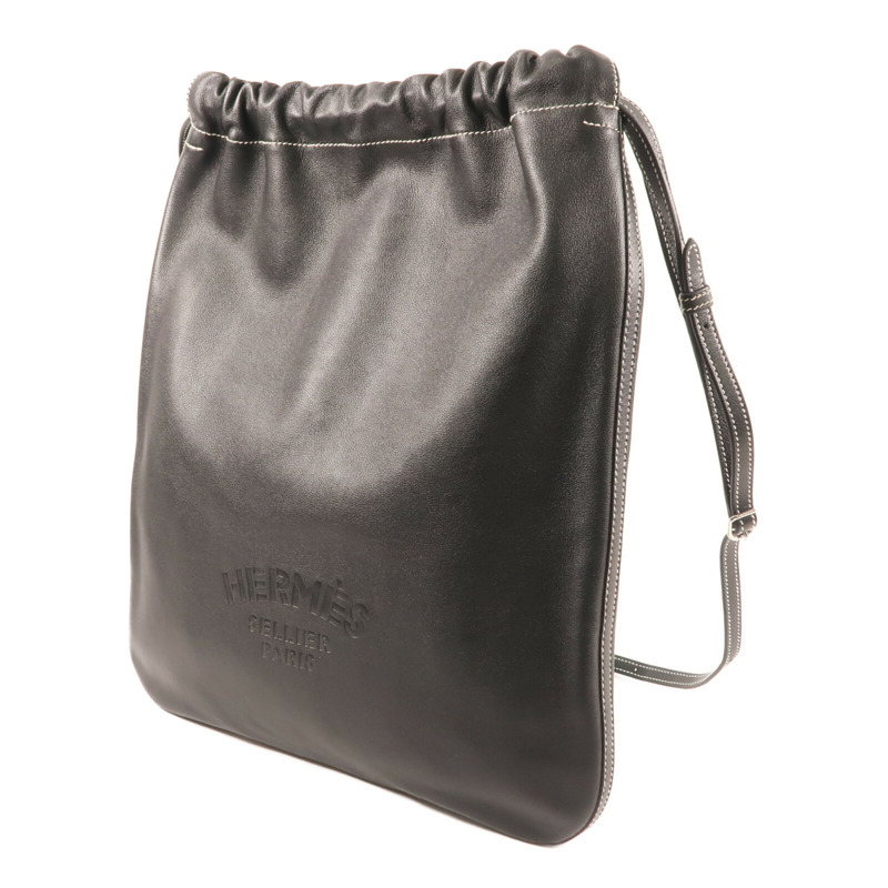HERMES Evercolor皮革Bridado Backpack銀扣背包Noir-2