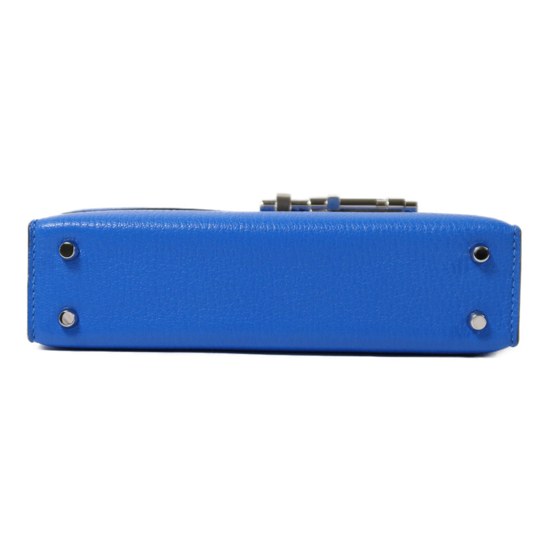 HERMES Chevre皮革Verrou Mini銀扣鏈帶肩背袋Blue Hydra-3